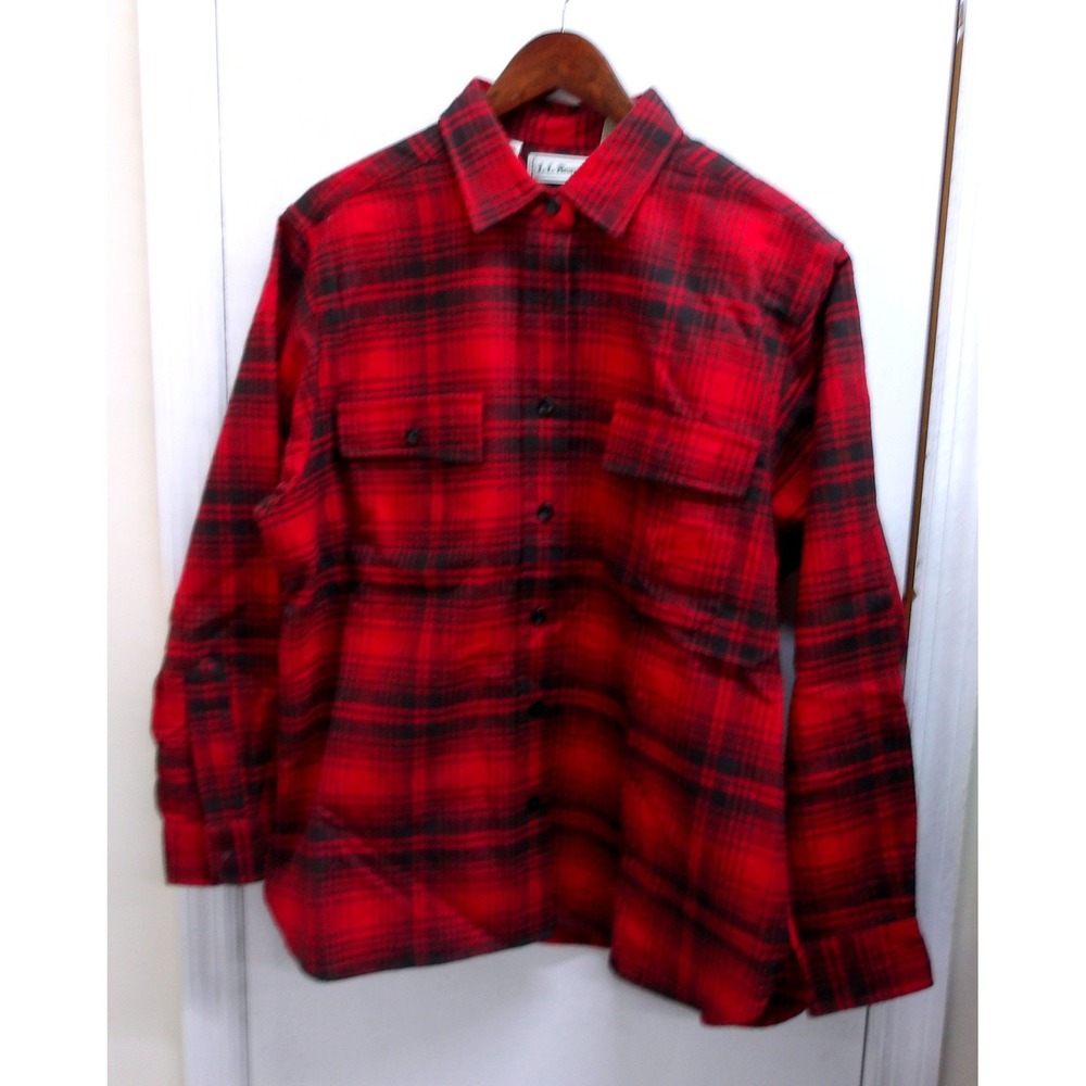 LL Bean Red Black Plaid Flannel Shirt Long Sleeve Button Up Womens L / #26146